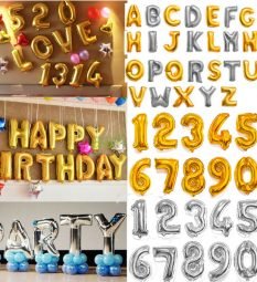 Globos de Letras y Números Metálicos de 81cm para fiestas y eventos