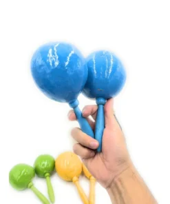 Alternative view of Maracas medianas de guaje pintadas con mango de madera
