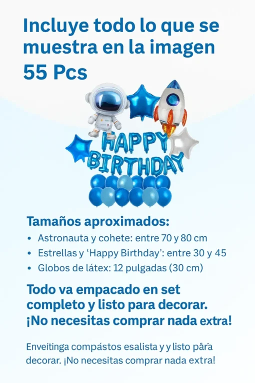 Kit Globos Astronauta Azul (55 Piezas) – Fiesta Espacial Viral - Imagen 7