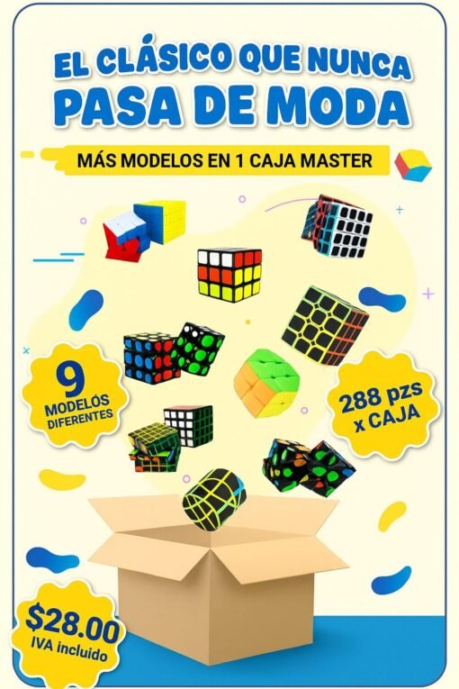 Caja Master 288 cubos Rubik 9 modelos mayoreo Wiwi Trends
