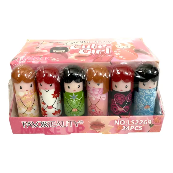 Lip Balm de Muñequitas Cajita con 24 Piezas Color Duradero